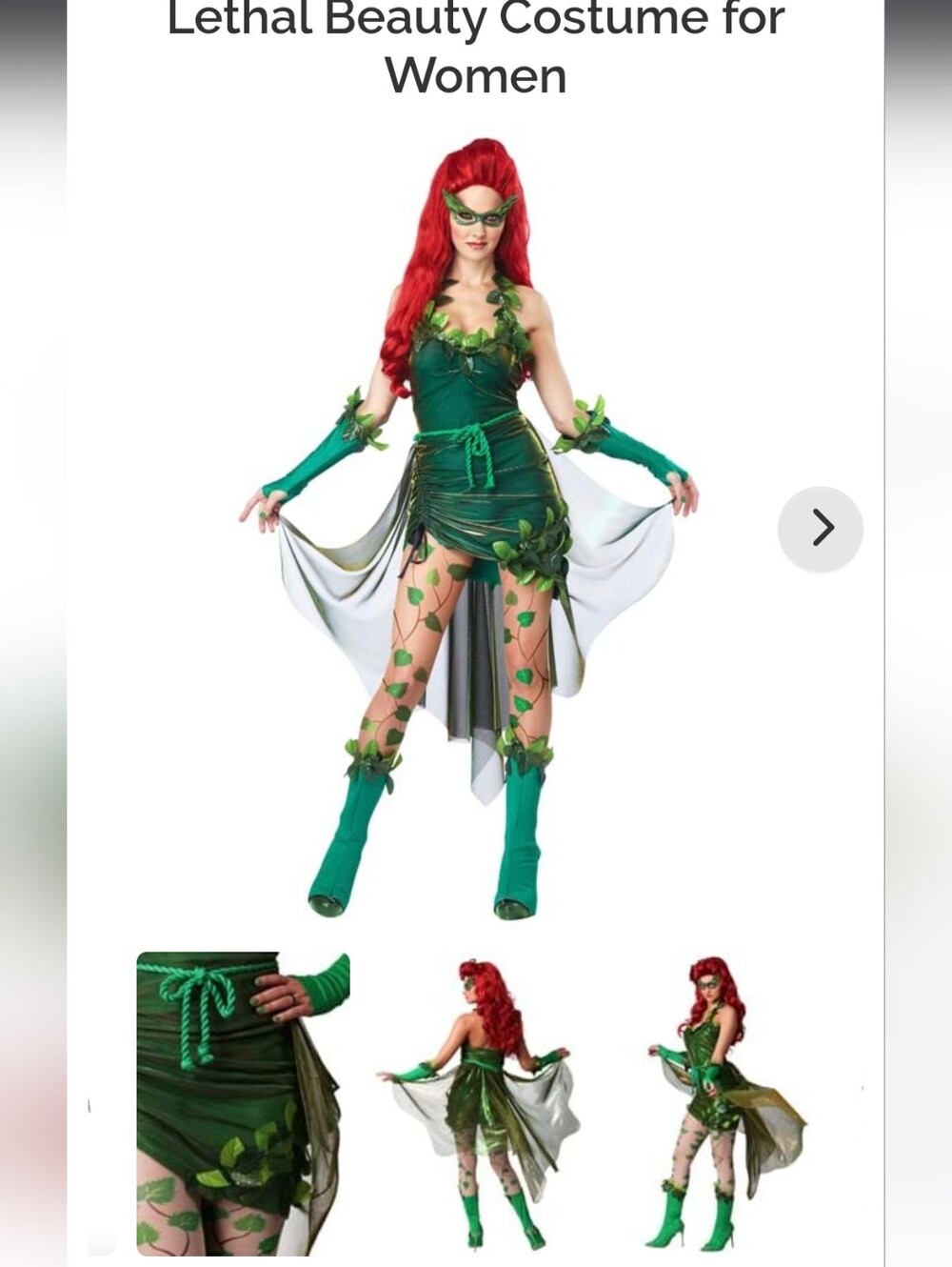 NWT California Costumes Green and Gold Lethal Beauty Poison Ivy Costume
